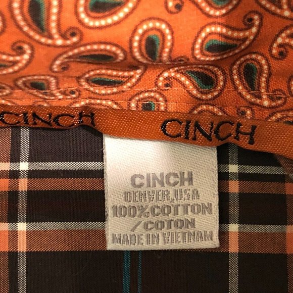 Cinch Western Shirt L Large Button Up Long Sleeve Flip Cuff Plaid Logo Men's - Picture 7 of 12